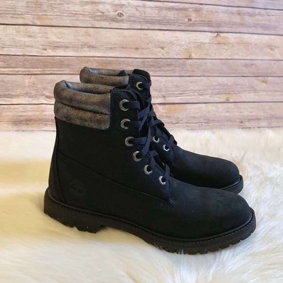 Timberland 6” Double Collar Black & Silver Boots - Picture 3 of 8